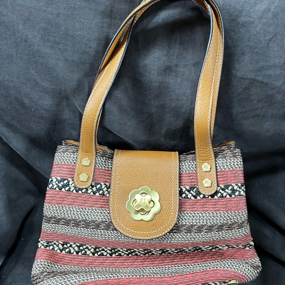 Eric Javits Brown and Pink Striped Women's Bag